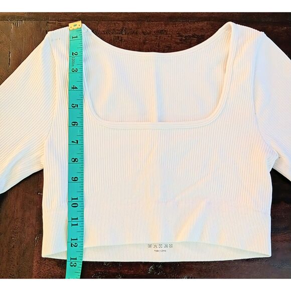 White Ribbed Long Sleeve Crop Top with Thumb Holes - Juniors S - Picture 4 of 10